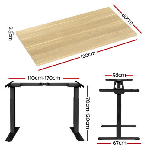 Artiss Standing Desk Motorised Dual Motor Oak 120CM - Image 2