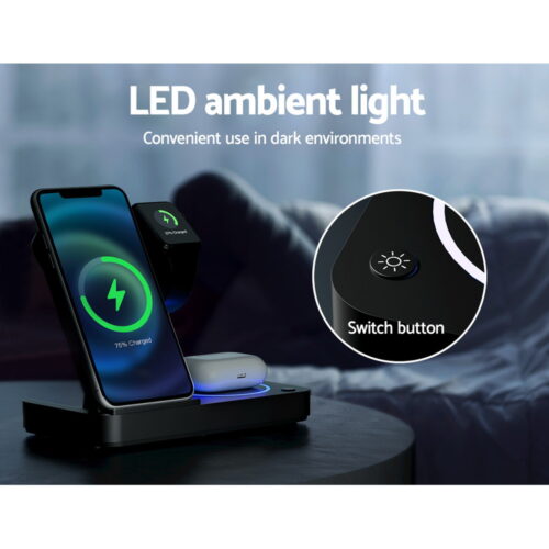 Devanti 4-in-1 Wireless Charger Station Fast Charging for Phone Black - Image 7