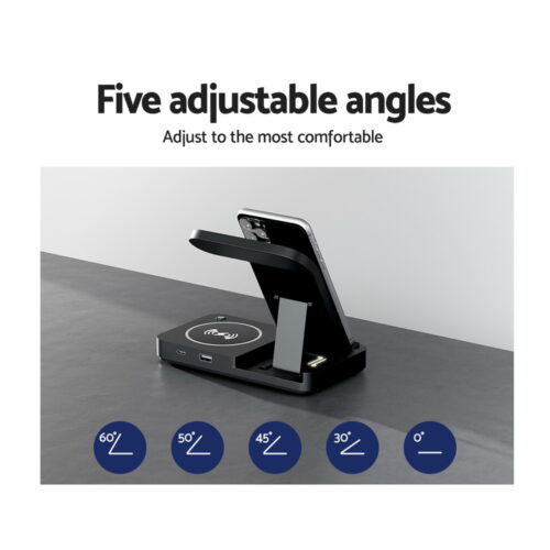 Devanti 4-in-1 Wireless Charger Station Fast Charging for Phone Black - Image 8