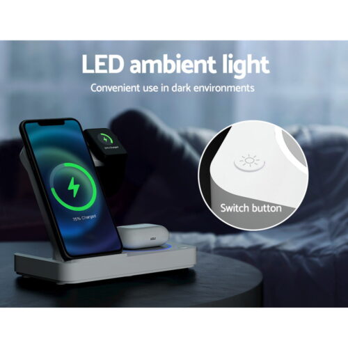 Devanti 4-in-1 Wireless Charger Dock Fast Charging for Phone White - Image 7