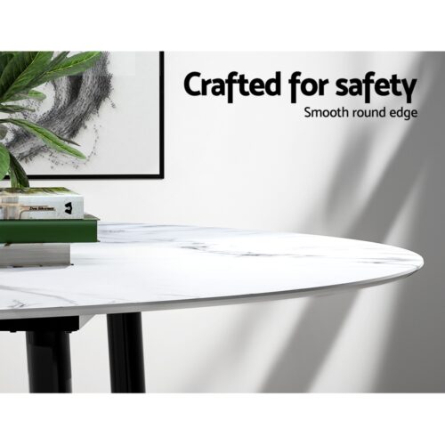 Artiss Dining Table Round Marble Effect 110CM - Image 5