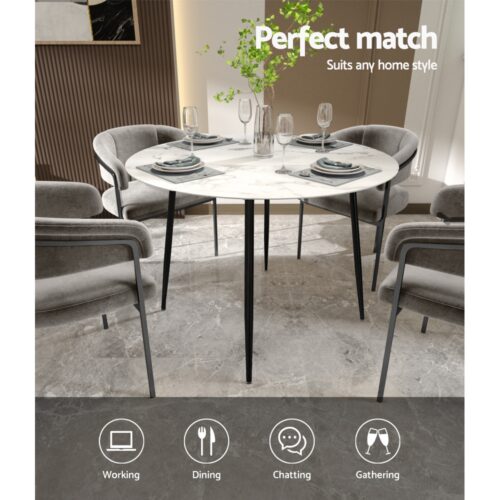 Artiss Dining Table Round Marble Effect 110CM - Image 8
