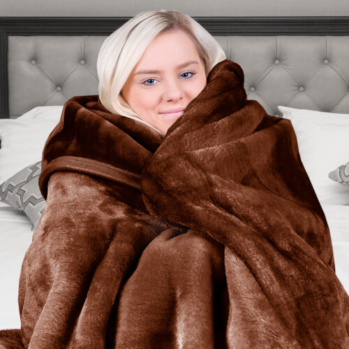 Laura Hill Faux Mink Blanket 800GSM Heavy Double Sided  Chocolate - Image 9