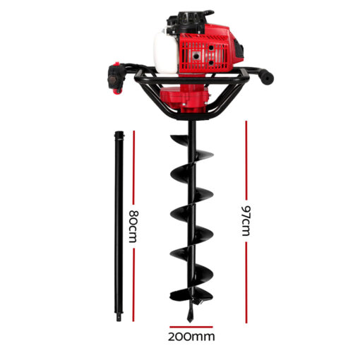 Giantz 92CC Post Hole Digger 200mm Petrol Drill Extension Auger Bits - Image 2