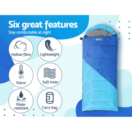 Weisshorn Sleeping Bag Kids Single 172cm Thermal Camping Hiking Blue - Image 6