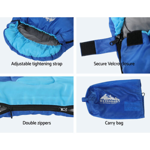 Weisshorn Sleeping Bag Kids Single 172cm Thermal Camping Hiking Blue - Image 8