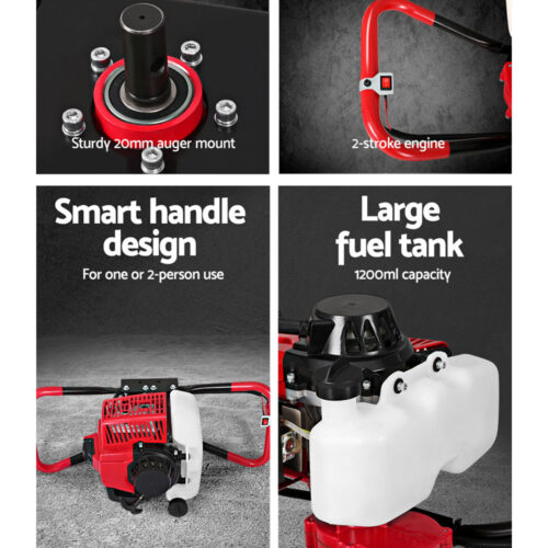 Giantz 92CC Post Hole Digger Motor Only Engine Petrol Red - Image 8