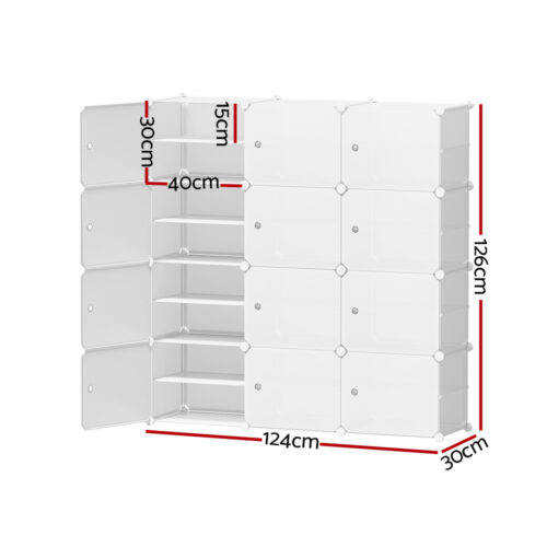 Artiss Shoe Rack DIY 12 Storage Cube Stackable White - Image 4