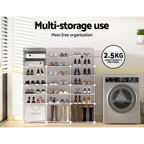 Artiss Shoe Rack DIY 12 Storage Cube Stackable White - Image 6