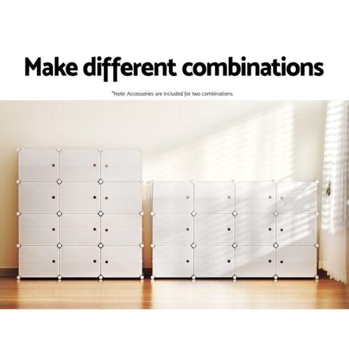 Artiss Shoe Rack DIY 12 Storage Cube Stackable White - Image 8