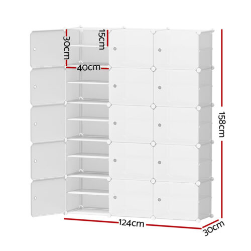 Artiss Shoe Rack Storage Cabinet DIY 15 Storage Cube Stackable White - Image 4