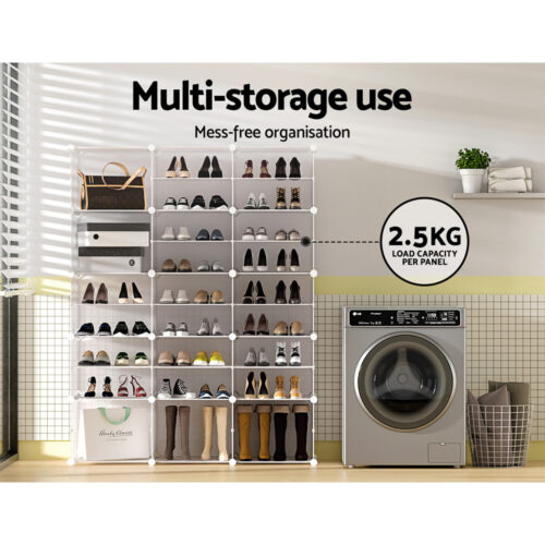 Artiss Shoe Rack Storage Cabinet DIY 15 Storage Cube Stackable White - Image 6
