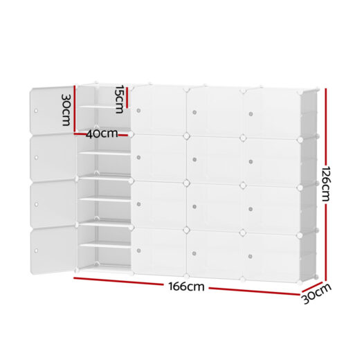 Artiss Shoe Rack DIY 16 Storage Cube Stackable White - Image 4