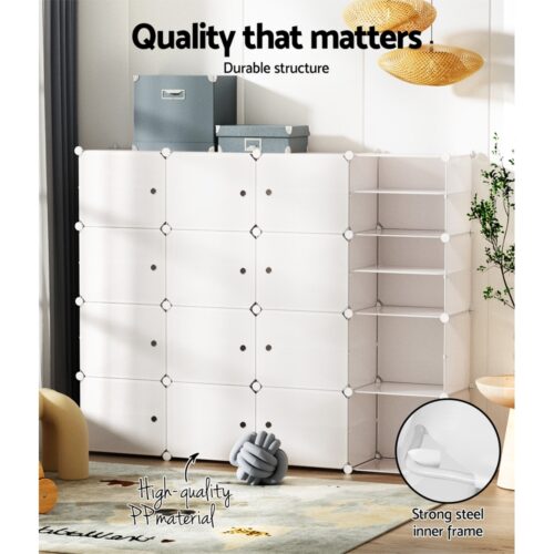 Artiss Shoe Rack DIY 16 Storage Cube Stackable White - Image 6
