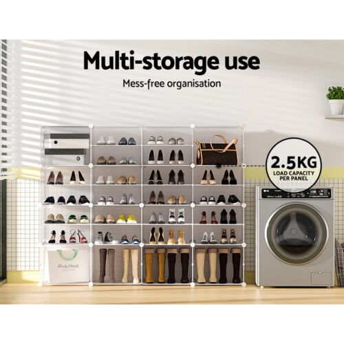 Artiss Shoe Rack DIY 16 Storage Cube Stackable White - Image 7