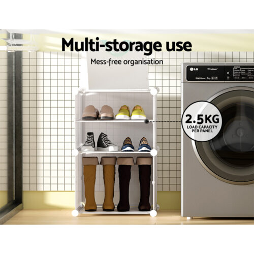 Artiss Shoe Rack DIY Set of 2 Storage Cube Stackable White - Image 6