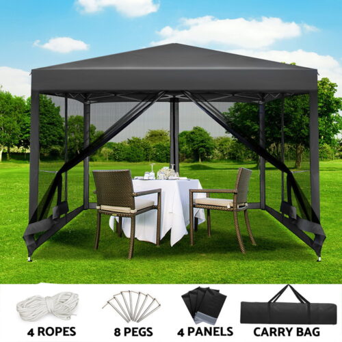 Instahut Gazebo Pop Up Marquee 3x3m Wedding Party Outdoor Camping Tent Canopy Shade Mesh Wall Grey - Image 7