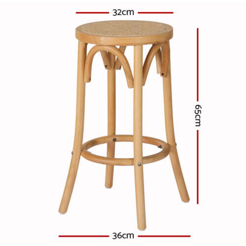 Artiss 2x Bar Stoosl Rattan Seat Wooden - Image 2