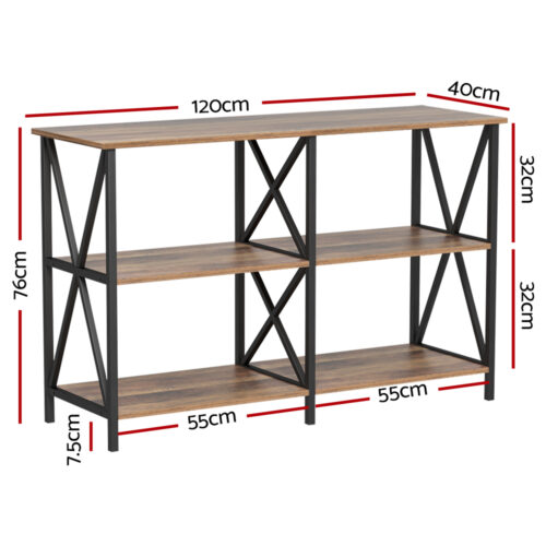Artiss Console Table 120CM 3-tier Walnut Xiah - Image 4