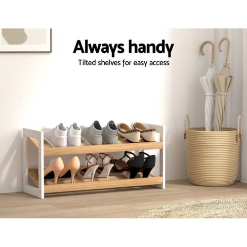 Artiss Shoe Rack 2 Tier 6 Pairs White Kara - Image 6