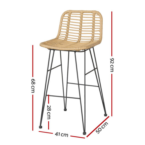 Gardeon 2x Outdoor Bar Stools Rattan Nature - Image 3