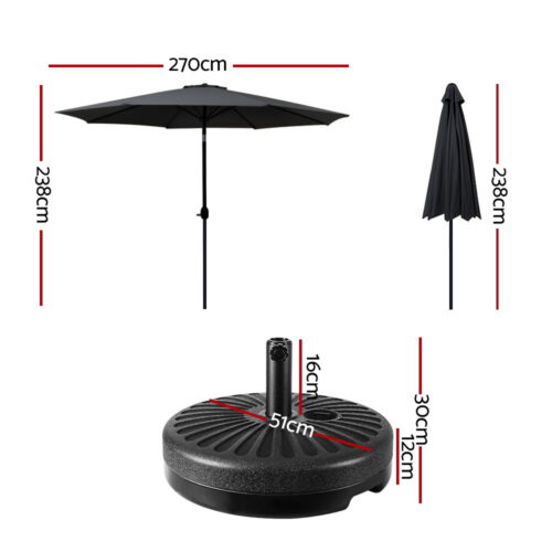 Instahut Outdoor Umbrella 2.7m Base Beach Pole Garden Tilt Sun Patio UV Black - Image 3