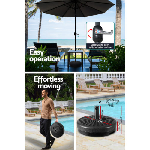 Instahut Outdoor Umbrella 2.7m Base Beach Pole Garden Tilt Sun Patio UV Black - Image 7