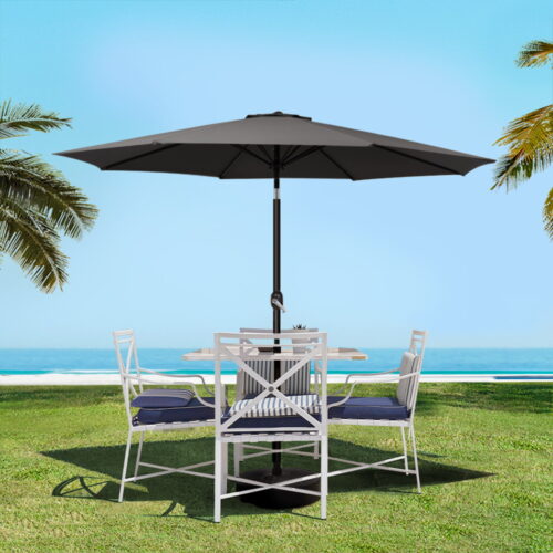 Instahut Outdoor Umbrella 2.7m Base Beach Pole Garden Tilt Sun Patio UV Black - Image 9
