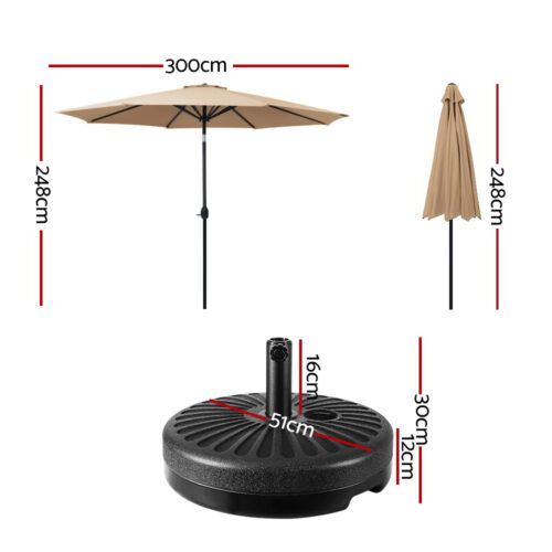 Instahut Outdoor Umbrella 3m Base Beach Pole Garden Tilt Sun Deck Patio UV Beige - Image 3