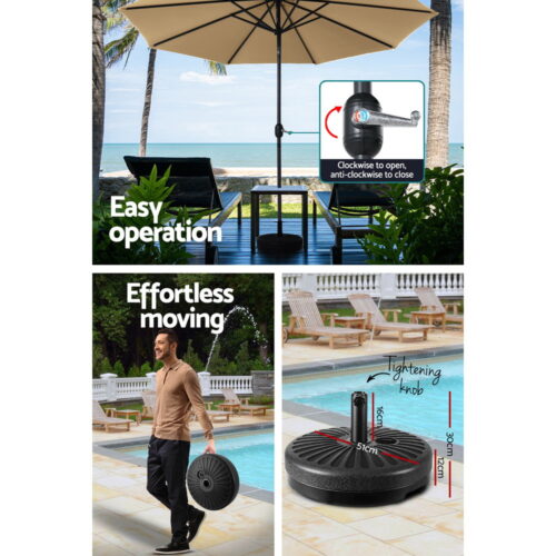 Instahut Outdoor Umbrella 3m Base Beach Pole Garden Tilt Sun Deck Patio UV Beige - Image 7