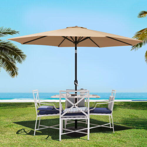 Instahut Outdoor Umbrella 3m Base Beach Pole Garden Tilt Sun Deck Patio UV Beige - Image 9