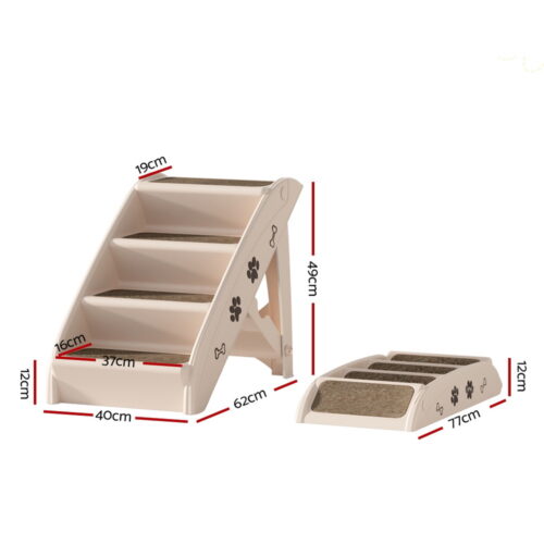 i.Pet Dog Ramp Steps For Bed Sofa Car Pet Stairs Ladder Portable Foldable Beige - Image 3