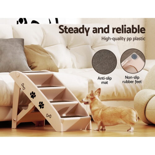 i.Pet Dog Ramp Steps For Bed Sofa Car Pet Stairs Ladder Portable Foldable Beige - Image 6