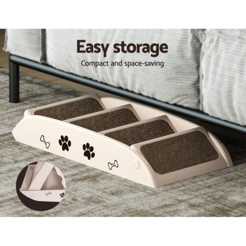i.Pet Dog Ramp Steps For Bed Sofa Car Pet Stairs Ladder Portable Foldable Beige - Image 7