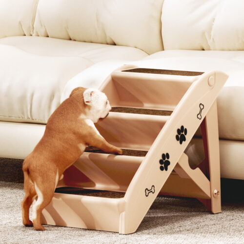i.Pet Dog Ramp Steps For Bed Sofa Car Pet Stairs Ladder Portable Foldable Beige - Image 9