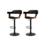 Artiss 2x Bar Stools Gas Lift Leather w/Armrest All Black