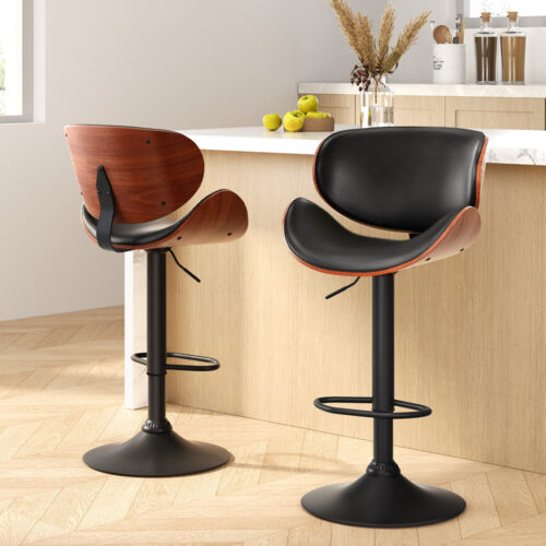Artiss Bar Stools Kitchen Leather Barstools Swivel Gas Lift Chairs Black x2 - Image 8