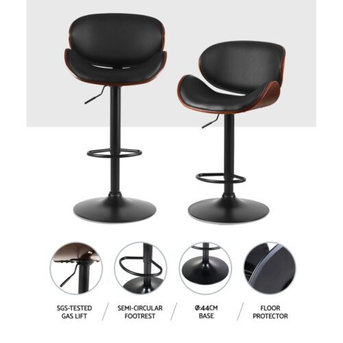 Artiss Bar Stools Kitchen Leather Barstools Swivel Gas Lift Chairs Black x2 - Image 4