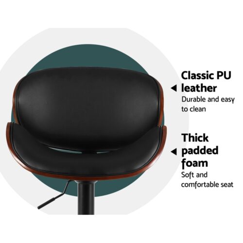 Artiss Bar Stools Kitchen Leather Barstools Swivel Gas Lift Chairs Black x2 - Image 6