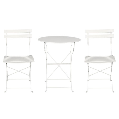 Gardeon 3PC Outdoor Bistro Set Steel Table and Chairs Patio Furniture White - Image 4