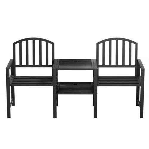 Gardeon Outdoor Garden Bench Seat Loveseat Steel Table Chairs Patio Furniture Black - Image 4