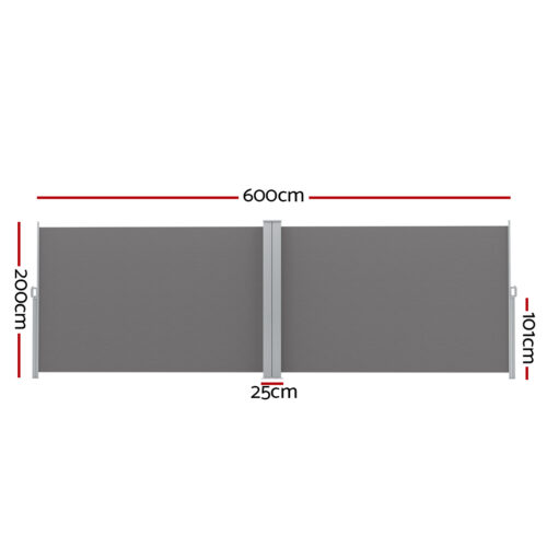 Instahut Side Awning Sun Shade Outdoor Retractable Privacy Screen 2X6M Grey - Image 3