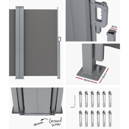 Instahut Side Awning Sun Shade Outdoor Retractable Privacy Screen 2X6M Grey - Image 7