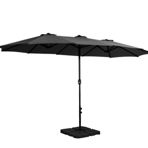 Instahut Outdoor Umbrella Beach Twin Base Stand Garden Sun Shade Black 4.57m - Image 2