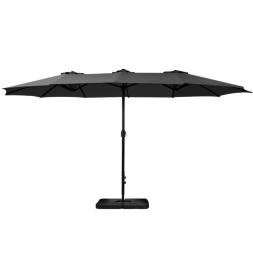 Instahut Outdoor Umbrella Beach Twin Base Stand Garden Sun Shade Black 4.57m - Image 4