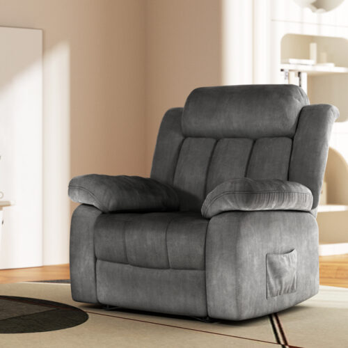 Artiss Recliner Chair Electric Massage Chair Velvet Lounge Sofa Heated Grey - Image 7
