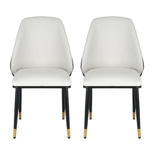 Artiss Dining Chairs Set of 2 Leather Seat Beige and Black - Image 3