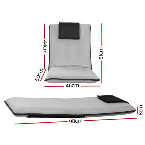 Artiss Floor Lounge Sofa Bed Couch Recliner Chair Folding Chair Cushion Grey - Image 3