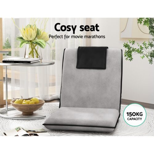 Artiss Floor Lounge Sofa Bed Couch Recliner Chair Folding Chair Cushion Grey - Image 6