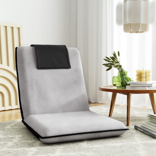 Artiss Floor Lounge Sofa Bed Couch Recliner Chair Folding Chair Cushion Grey - Image 9